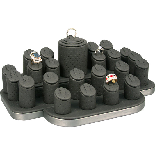 Black Perforated Faux Leather w/Steel Grey Trim (23 Rings)