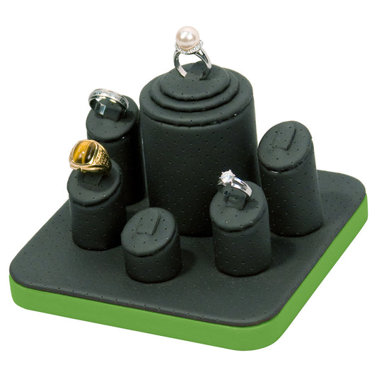 Black Perforated Faux Leather w/Green Trim