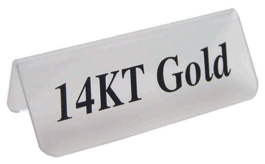 Frosted Acrylic Black "14KT Gold" Print Showcase/Showroom Sign - 3" x 1 1/4"H