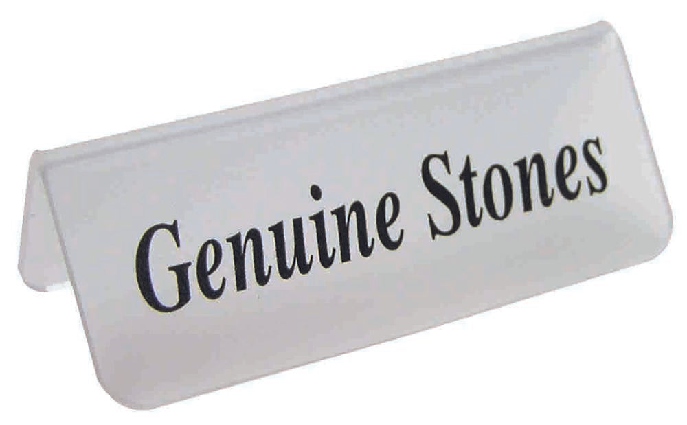 Frosted Acrylic Black "Genuine Stones" Print Showcase/Showroom Sign - 3" x 1 1/4"H