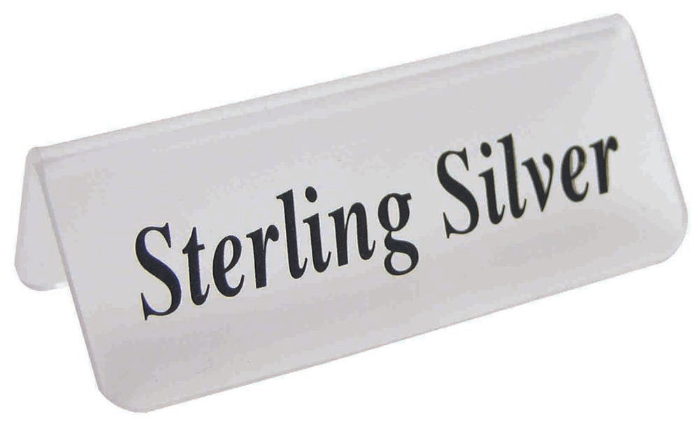 Frosted Acrylic Black "Sterling Silver" Print Showcase/Showroom Sign - 3" x 1 1/4"H