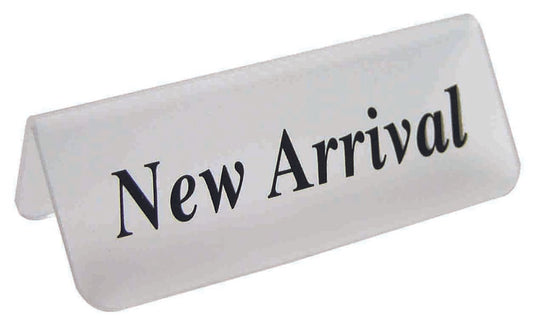 Frosted Acrylic Black "New Arrival" Print Showcase/Showroom Sign - 3" x 1 1/4"H