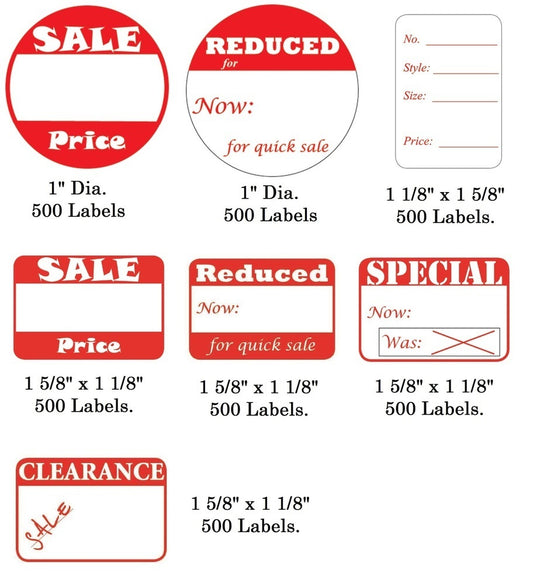 1 5/8" x 1 1/8"H Self Adhesive Pre-Printed "Reduced Now: for quick sale" Labels (500 labels)