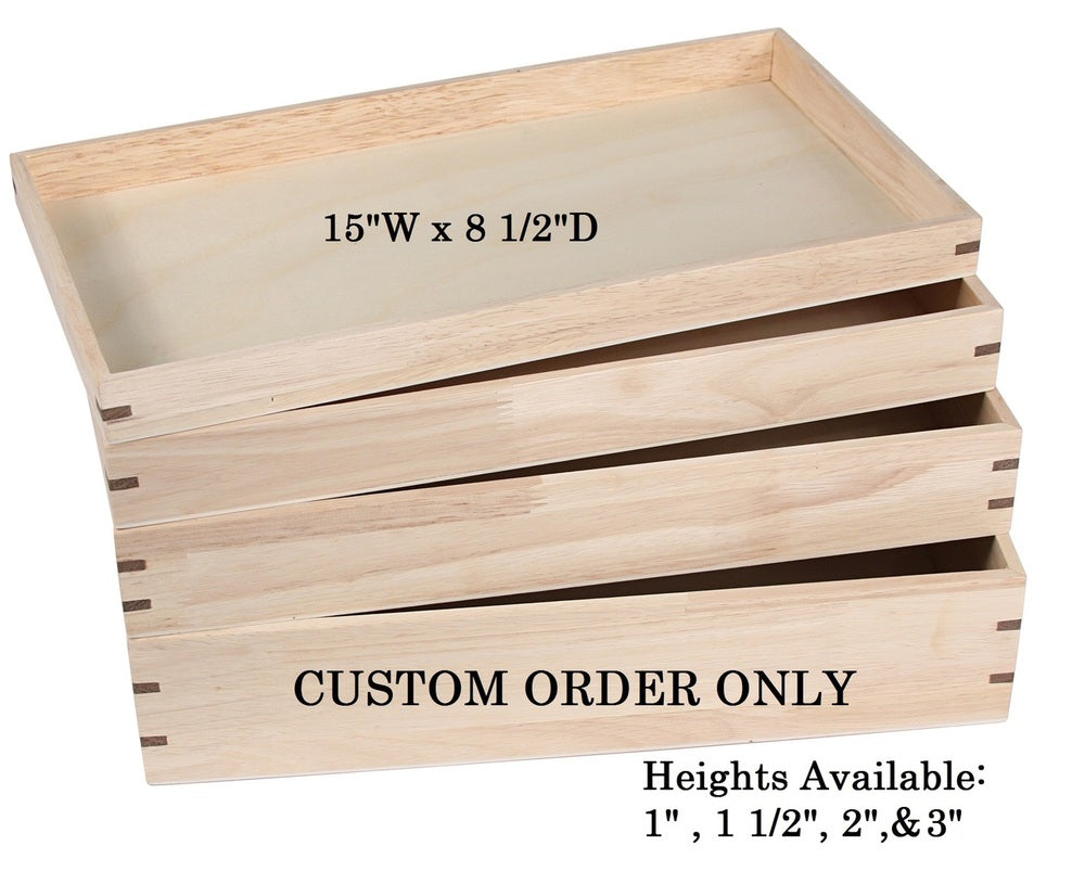 3" Deluxe Wooden Standard Utility Trays - 15" x 8 1/2"