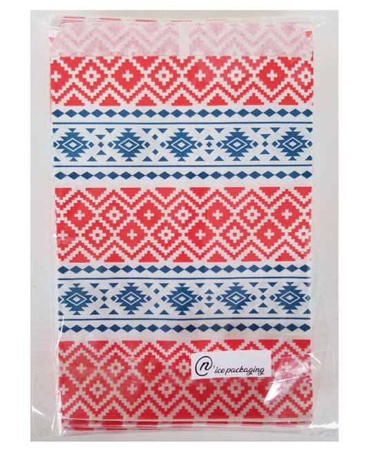 Tribal Pattern Print - Flat Paper Bags - 100Bags/Pack - Multiple Sizes