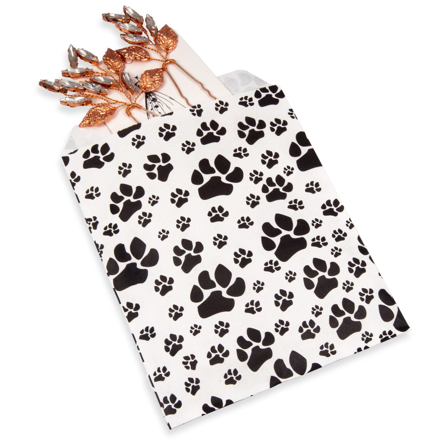 200 White or Brown Bags/Pack of our Decorative Flat Paper Gift Bags - Paw-Print Pattern for Sales/Treats/Parties Cookies/Gifts