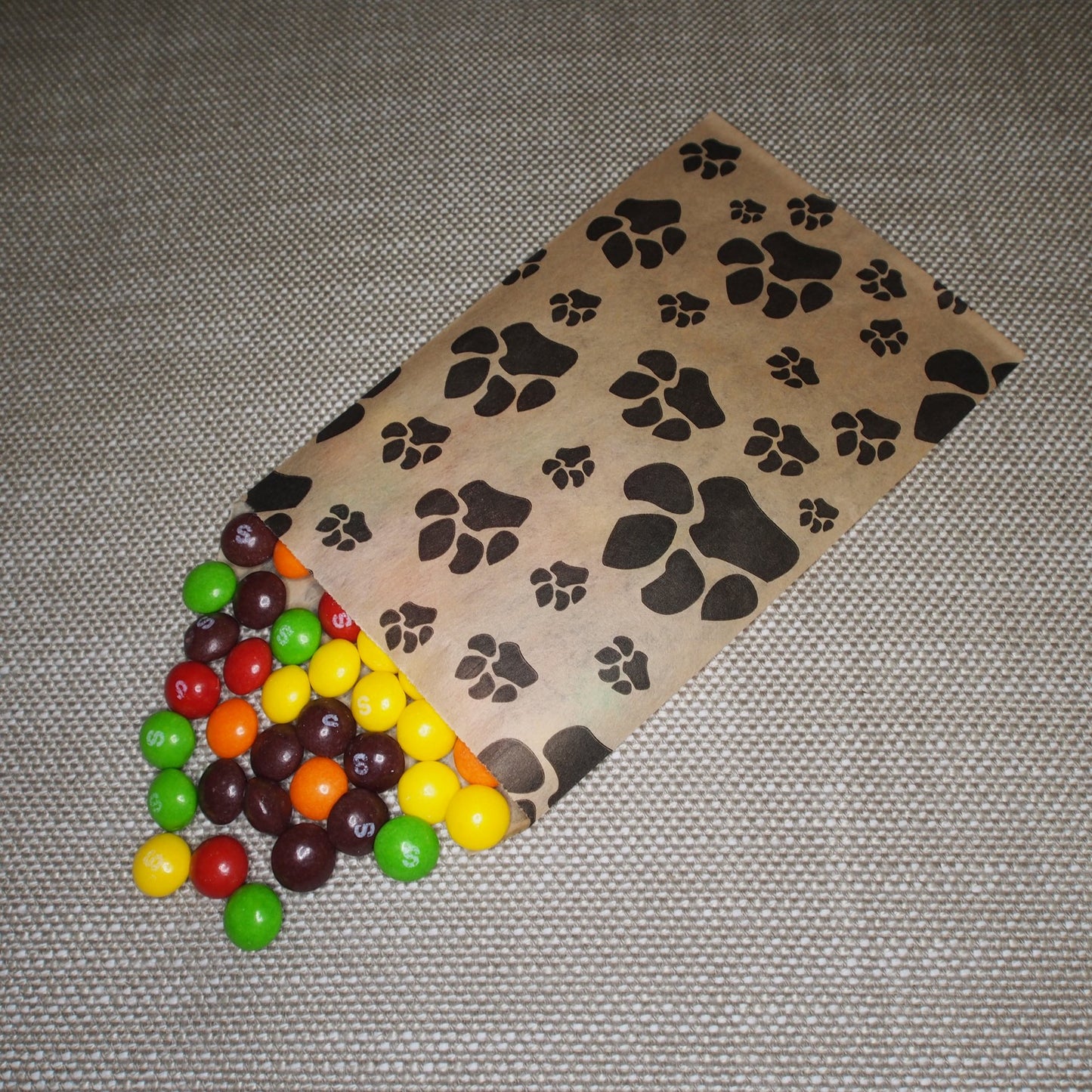 200 White or Brown Bags/Pack of our Decorative Flat Paper Gift Bags - Paw-Print Pattern for Sales/Treats/Parties Cookies/Gifts