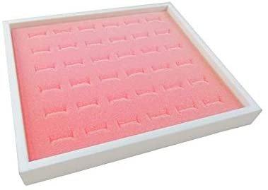 N'icePackaging 2Pcs - Half-Sized White Plastic Jewelry Trays w/Pink 36Ct Ring Foam Insert (14.75" x 8.38" x 1")