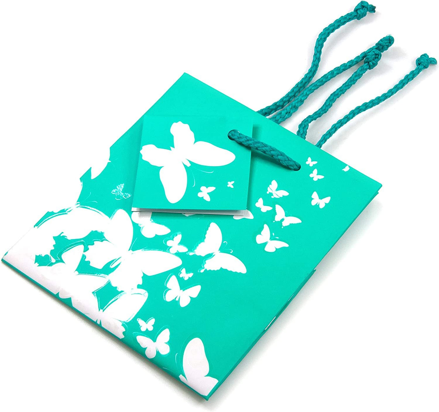 N’icePackaging – 10 Qty – Teal-Green w/White Butterfly Print Paper Tote Gift Bags – For Birthdays/Holidays/Parties/Gifts/Sales/Showers/Special Occasions – 4 Sizes