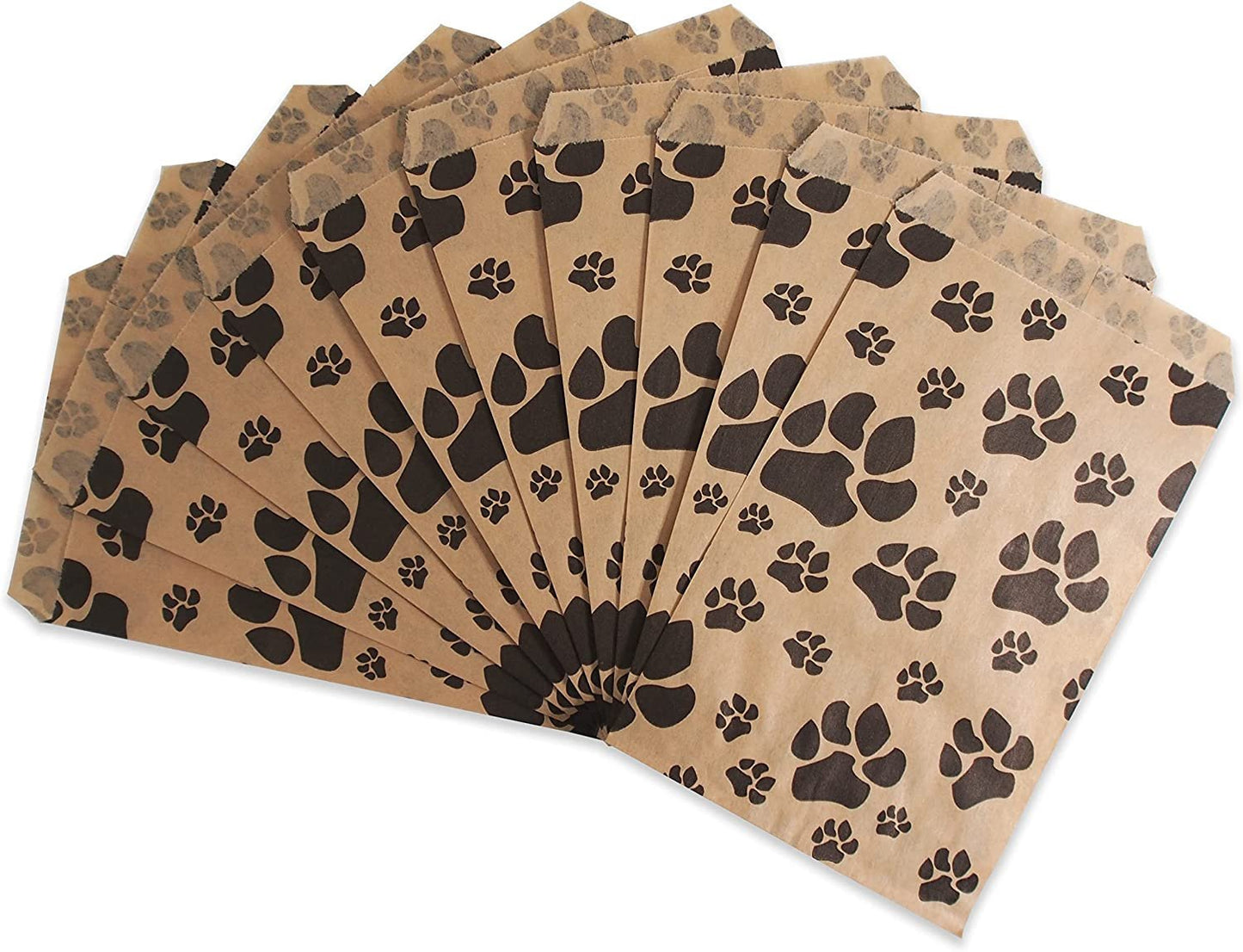 20 White or Brown Bags of our Decorative Flat Paper Gift Bags - Paw-Print Pattern for Sales/Treats/Parties Cookies/Gifts