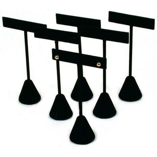 6 Qty Black Velvet 4.75" High Free-Standing Earring T-Stand Display w/ weighted base