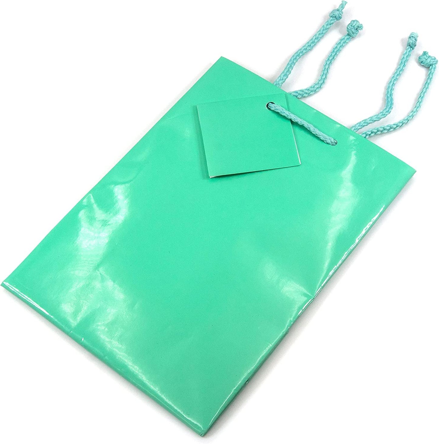 N’icePackaging – 10 Qty – Glossy Teal-Blue Paper Tote Gift Bags (4in x 2.75in x 4.5in) – For Birthdays/Holidays/Parties/Gifts/Sales/Showers/Special Occasions – 4 Sizes