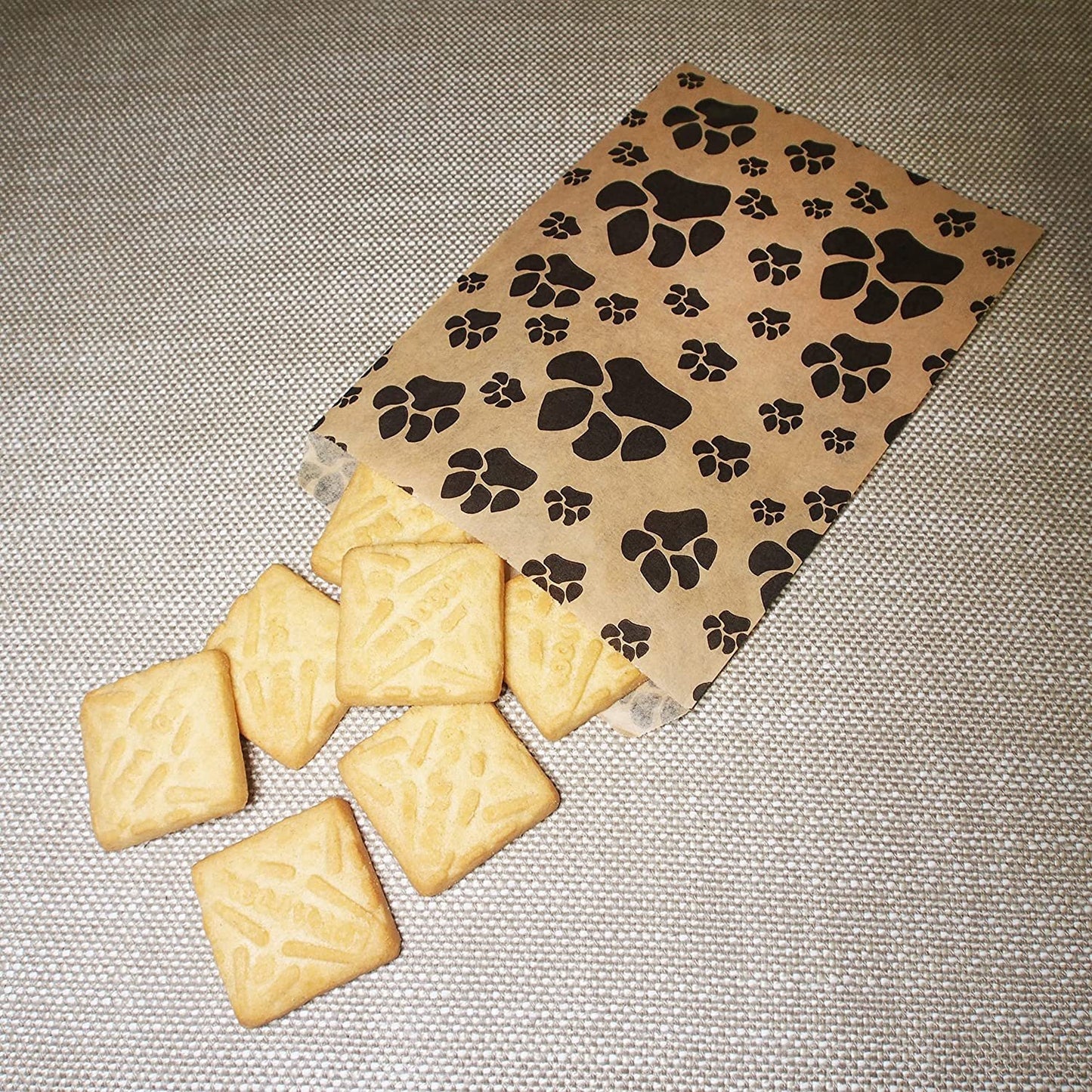 20 White or Brown Bags of our Decorative Flat Paper Gift Bags - Paw-Print Pattern for Sales/Treats/Parties Cookies/Gifts