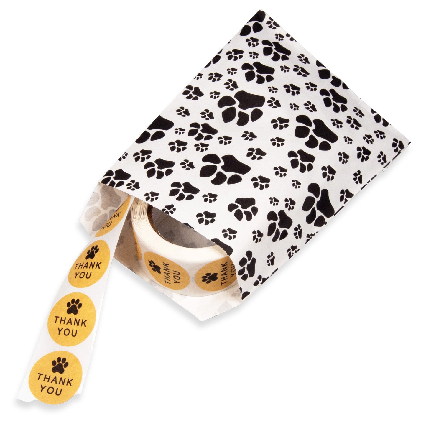 100 White or Brown Bags/Pack of our Decorative Flat Paper Gift Bags - Paw-Print Pattern for Sales/Treats/Parties Cookies/Gifts