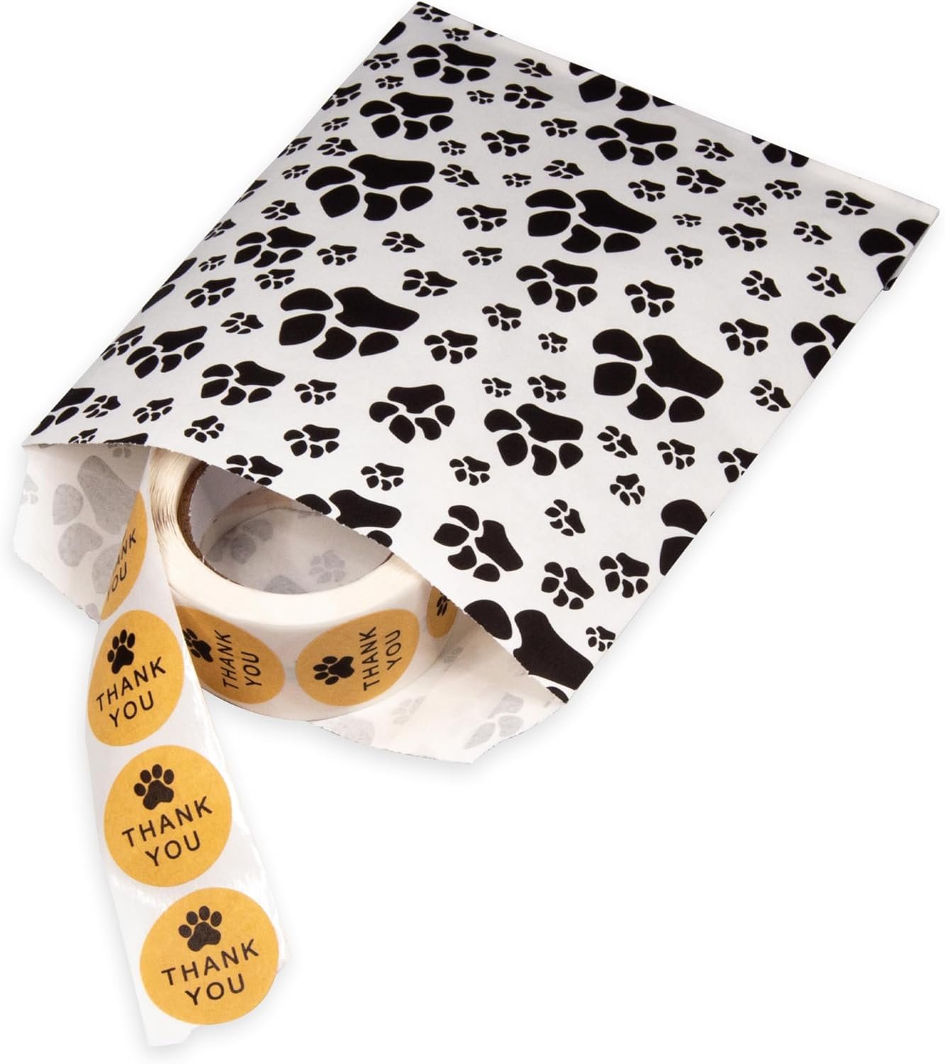 50 White or Brown Bags of Our Decorative Flat Paper Gift Bags - Paw-Print Pattern for Sales/Treats/Parties Cookies/Gifts.