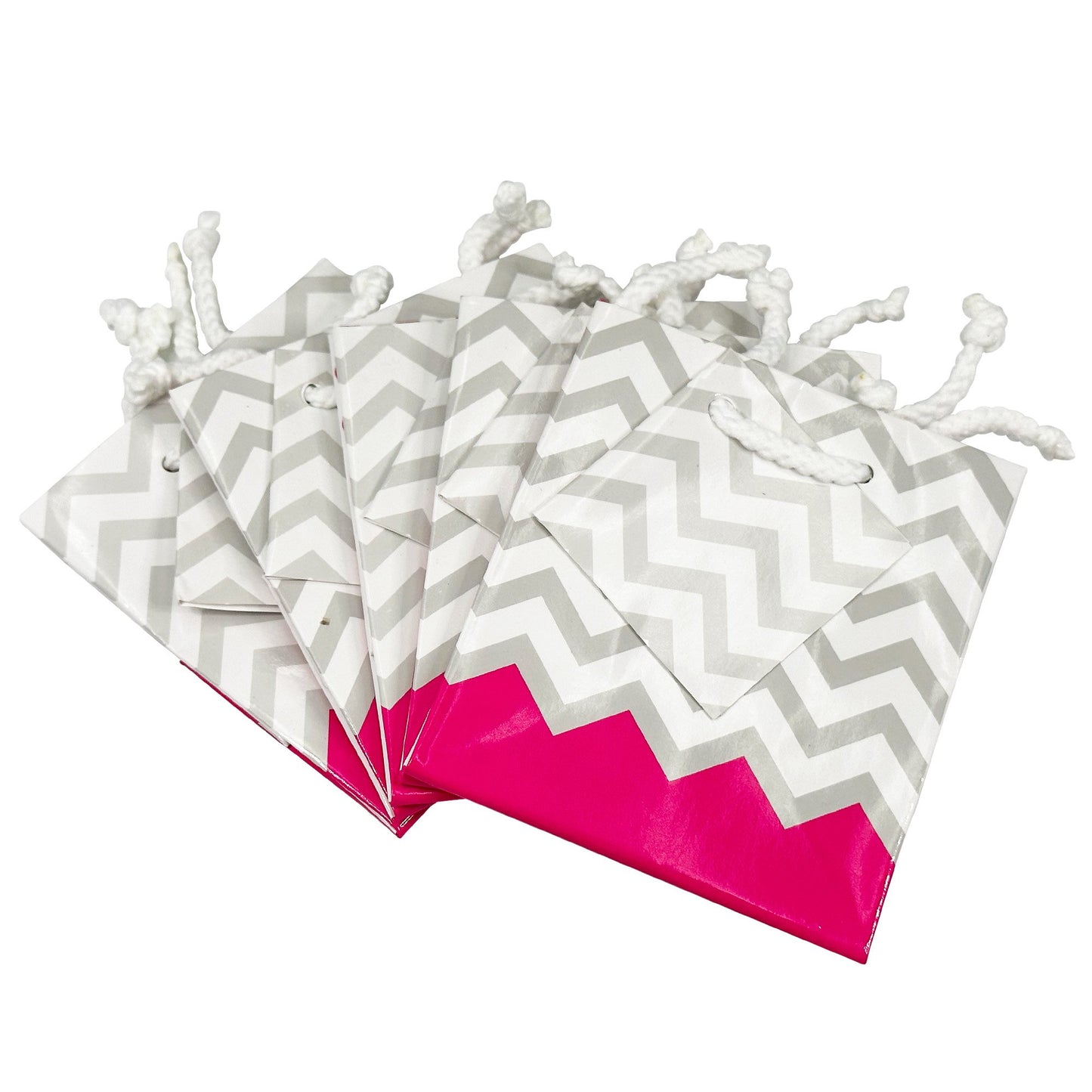 10 Qty – Pink Polka-Dot/Chevron Paper Tote Gift Bags