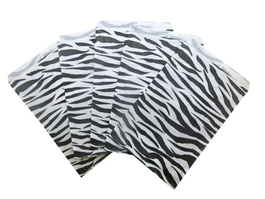 50 Qty 6" x 9" Decorative Flat Paper Gift Bags - Zebra Pattern Bags - for Sales/Treats/Parties Cookies/Gifts - N'icePackaging