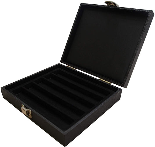 N'icePackaging 1 Qty Black Leatherette Jewelry Display Case Buckle Closed 2" Deep w/Solid Wood-Top w/ 5 Compartment Tray Insert