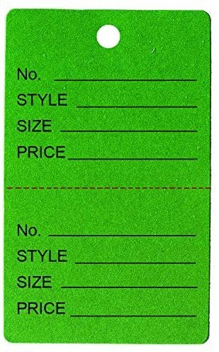 500 Qty Unstrung Dark Green Price/Receipt Tags w/Easy-Tear Stub Consignment/Merchandise/Clothing/Jewelry/Laundry Service/Sales - 1 3/4 x 2 7/8 44x73mm, Dark Green