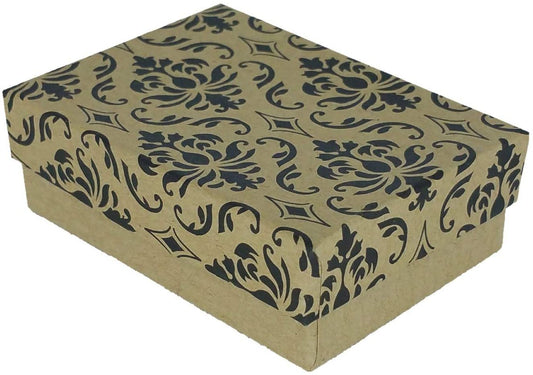 N'icePackaging - 50 Qty Kraft Damask Imported Cotton Filled Cufflink Jewelry Boxes - for Large Rings/Cufflinks/Earrings/Lockets & Keepsakes - 2 5/8" x 1 1/2" x 1"