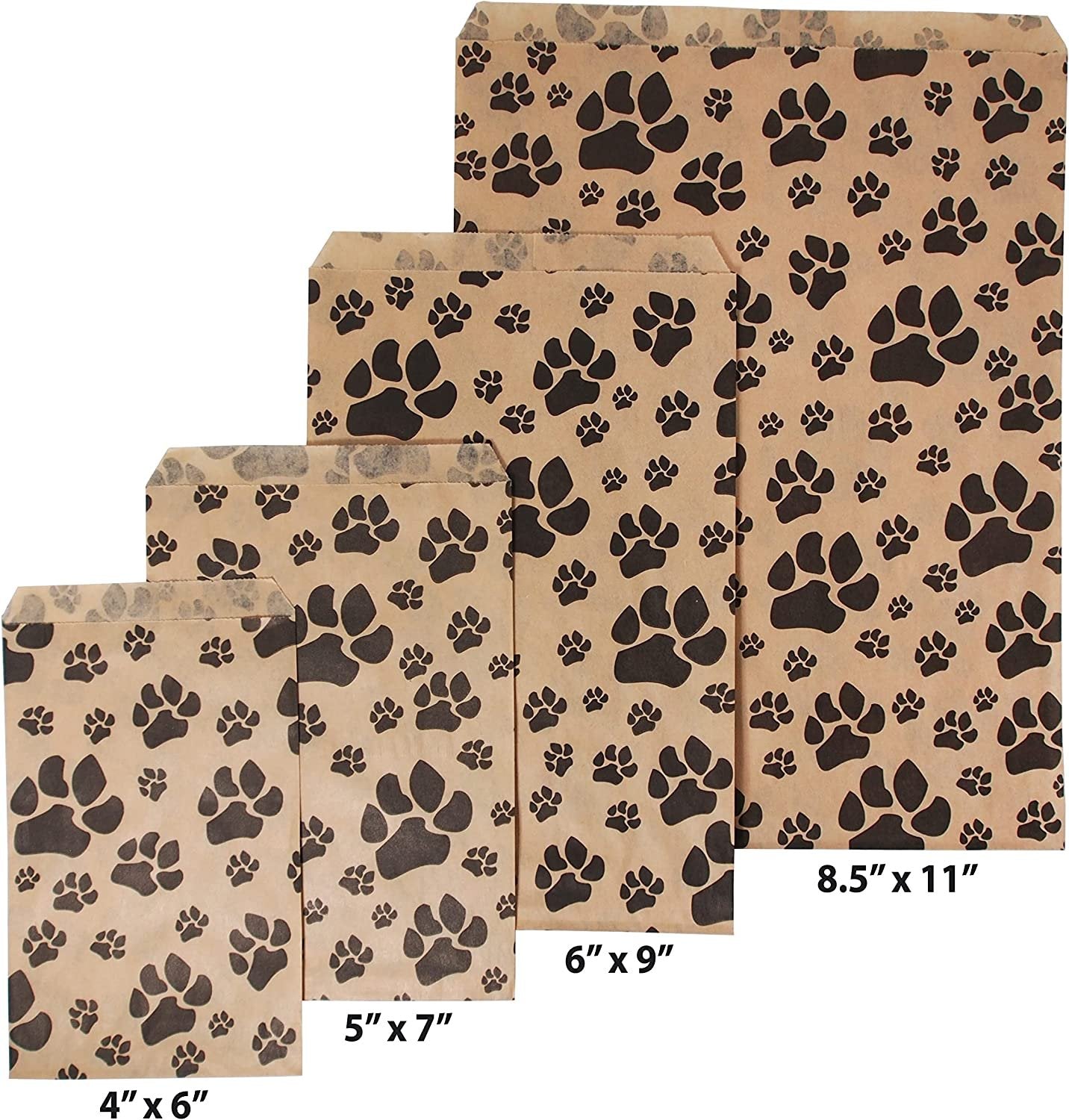 20 White or Brown Bags of our Decorative Flat Paper Gift Bags - Paw-Print Pattern for Sales/Treats/Parties Cookies/Gifts