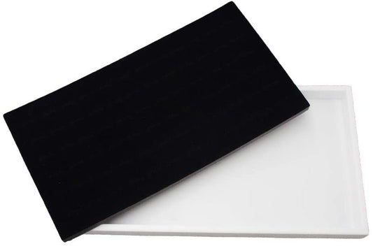 N'icePackaging 1 Qty White Plastic Jewelry Tray w/Midnight Black 72 Ct Ring Foam Insert Companion - Full Size 14.75” x 8.38” x1