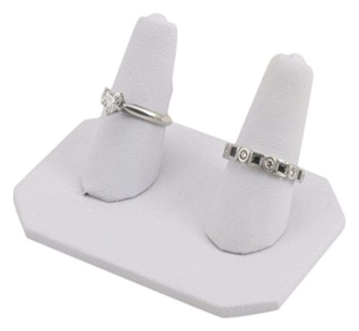 Nice Packaging White Leatherette Double Ring Finger Display