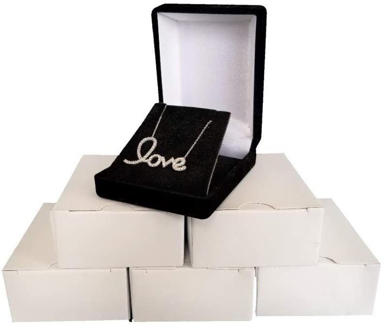 N'icePackaging - 5 Qty - Midnight-Black Elegant Flocked Velour Necklace Pendant Jewelry Gift Boxes - For Displays, Sales, Gifts &