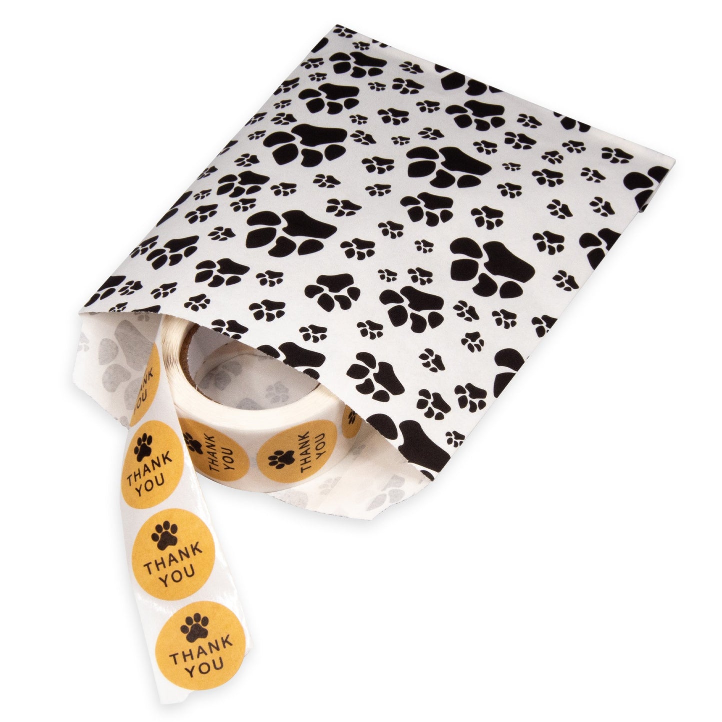 100 White or Brown Bags/Pack of our Decorative Flat Paper Gift Bags - Paw-Print Pattern for Sales/Treats/Parties Cookies/Gifts