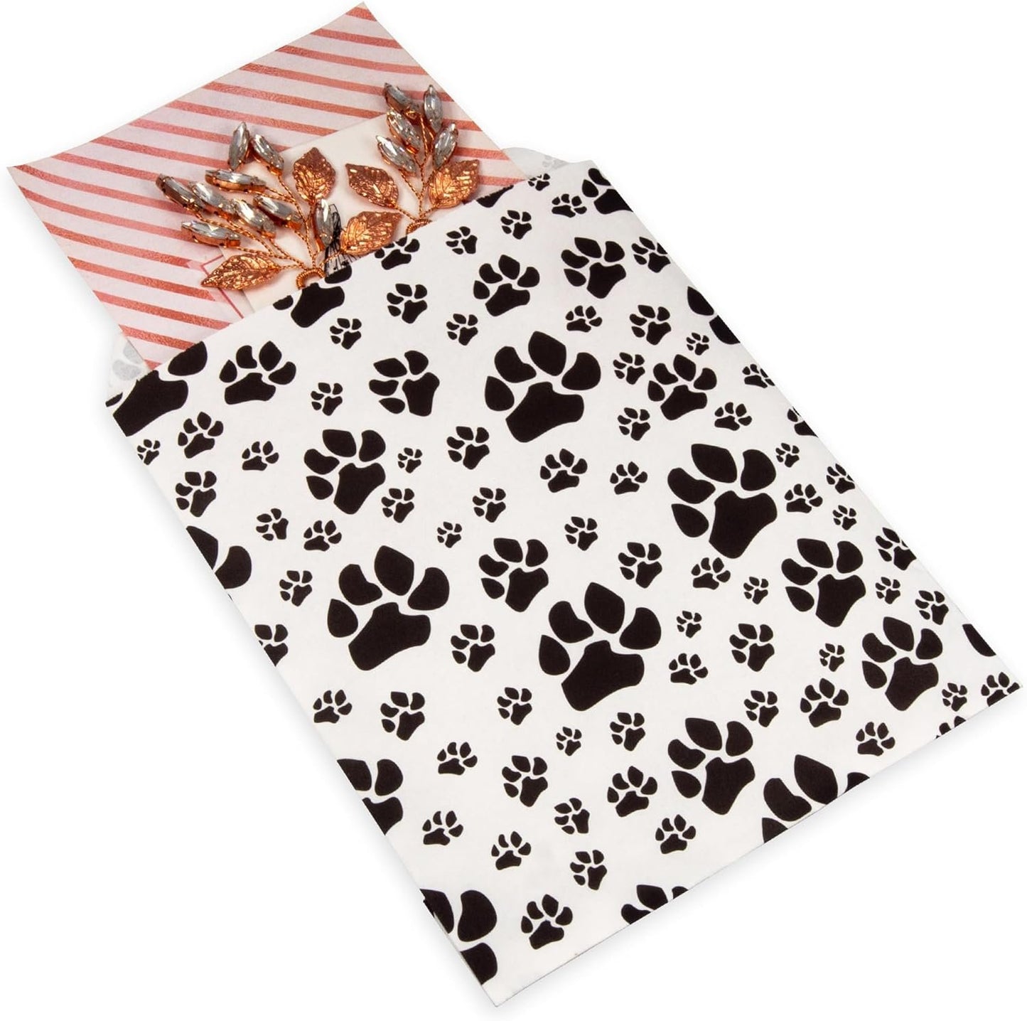 50 White or Brown Bags of Our Decorative Flat Paper Gift Bags - Paw-Print Pattern for Sales/Treats/Parties Cookies/Gifts.