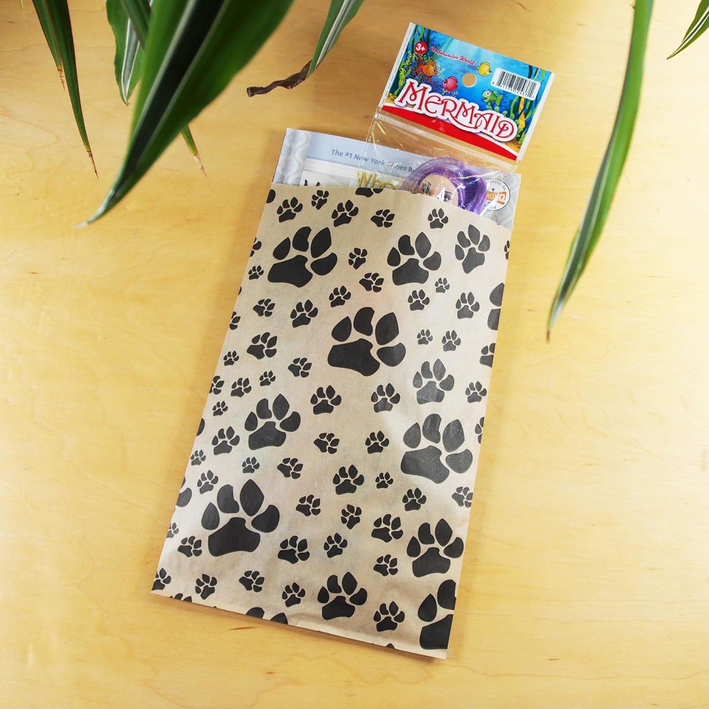 20 White or Brown Bags of our Decorative Flat Paper Gift Bags - Paw-Print Pattern for Sales/Treats/Parties Cookies/Gifts