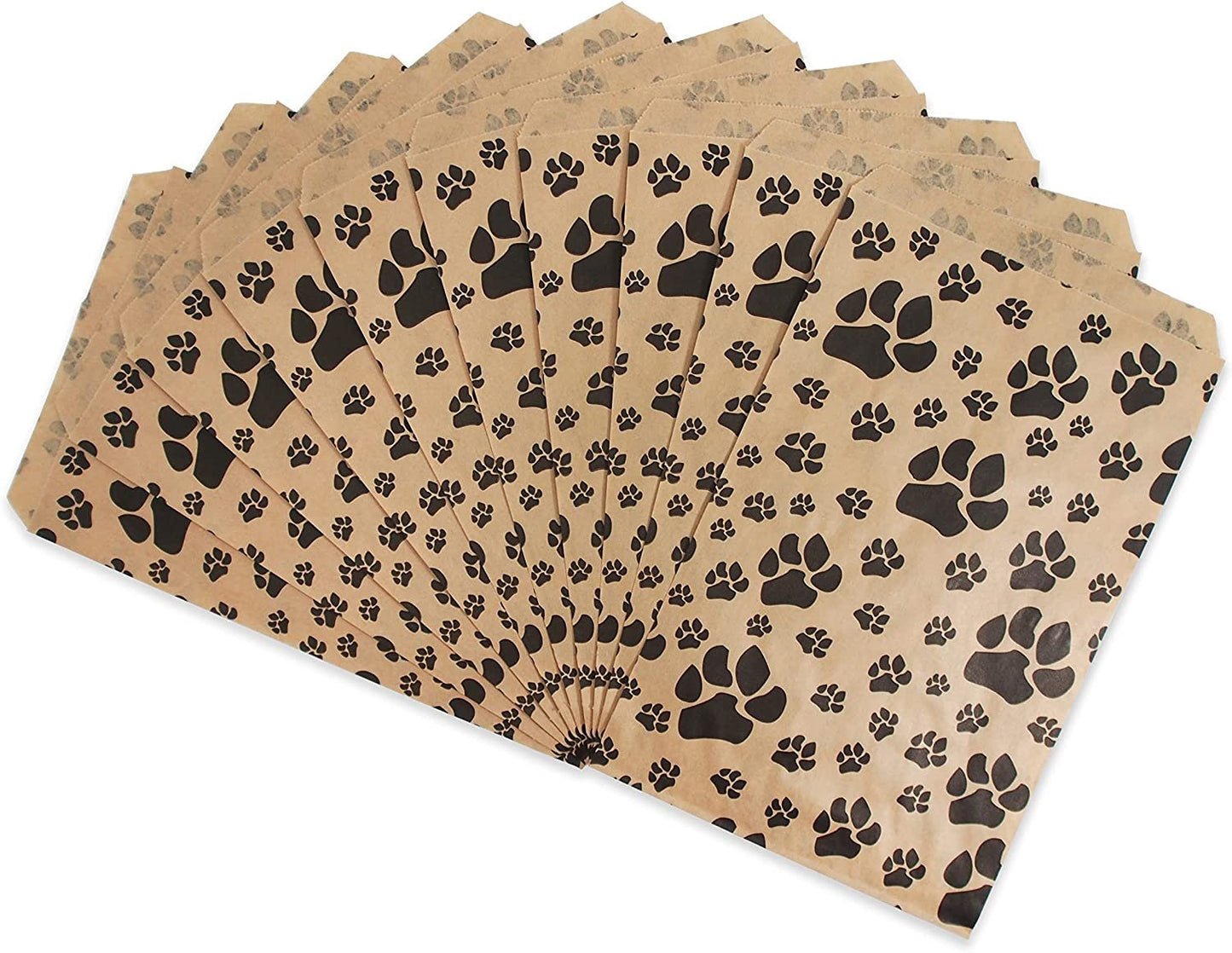 20 White or Brown Bags of our Decorative Flat Paper Gift Bags - Paw-Print Pattern for Sales/Treats/Parties Cookies/Gifts