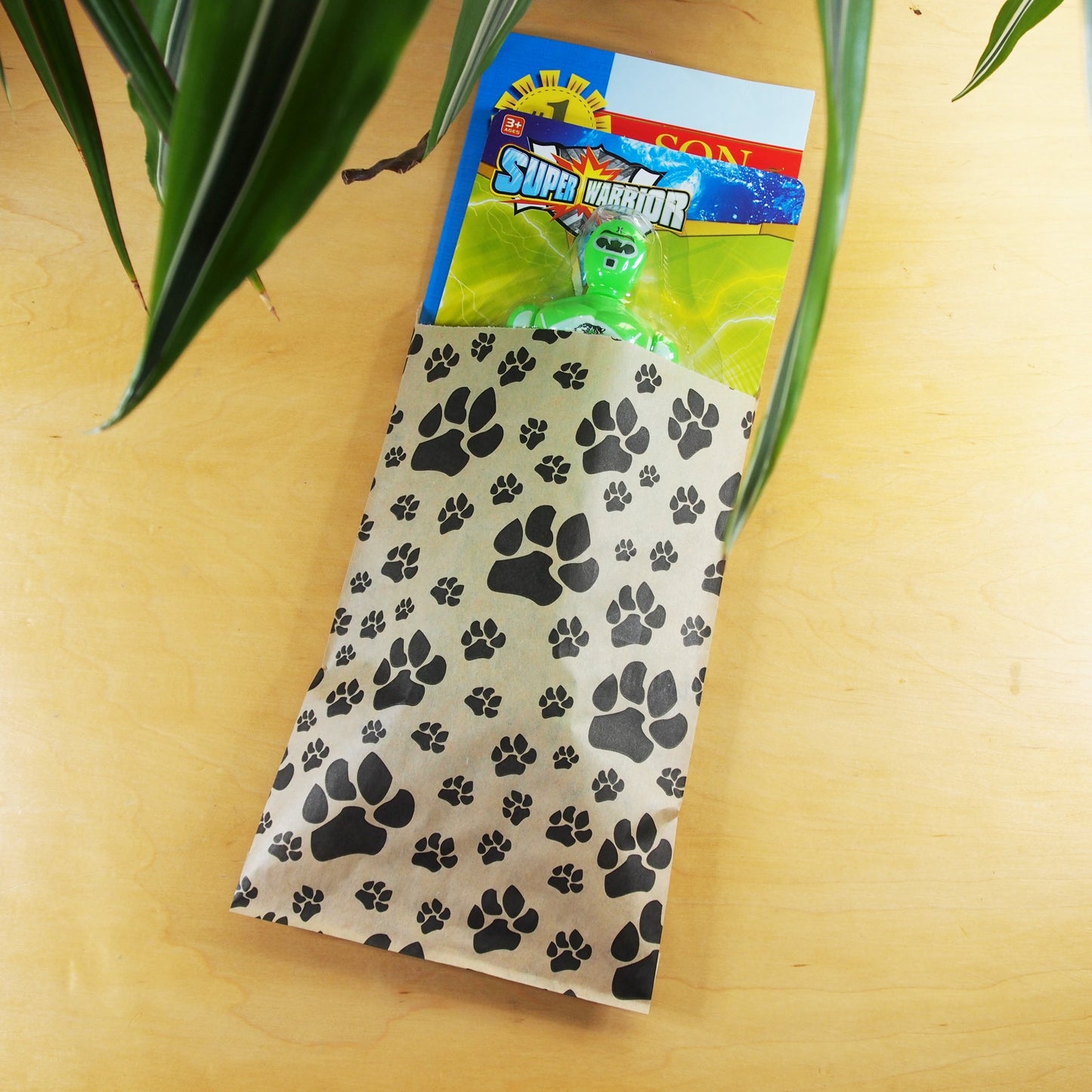 100 White or Brown Bags/Pack of our Decorative Flat Paper Gift Bags - Paw-Print Pattern for Sales/Treats/Parties Cookies/Gifts