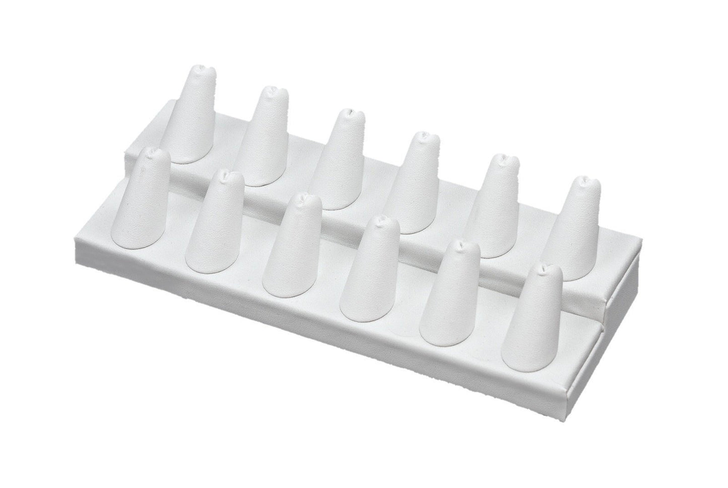 Showcase Finger Ring Display Finger Multi-Ring Jewelry Stand (White Leatherette, 12 Finger (8.25"x3.25"x2.25"H))