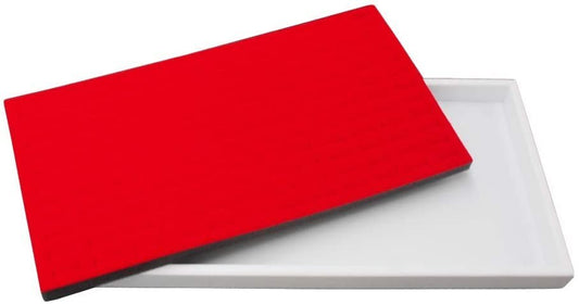 N'icePackaging 1 Qty White Plastic Jewelry Tray w/Scarlet Red 144 Ct Ring Foam Insert Companion - Full Size 14.75 x 8.38 x1