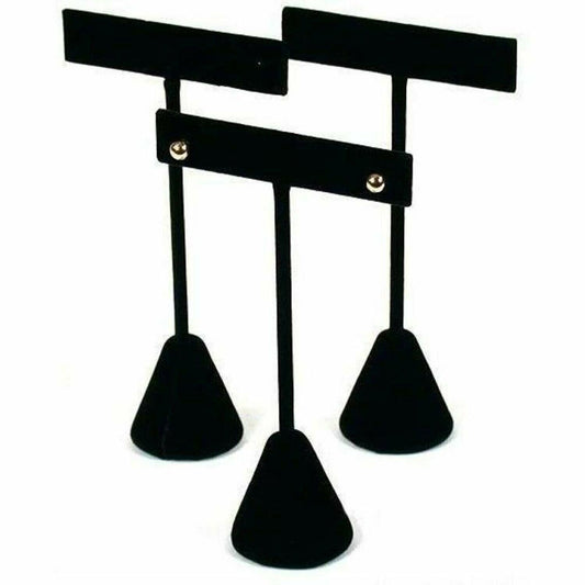 3 Black Velvet Earring T Stand Showcase Displays 4.75"