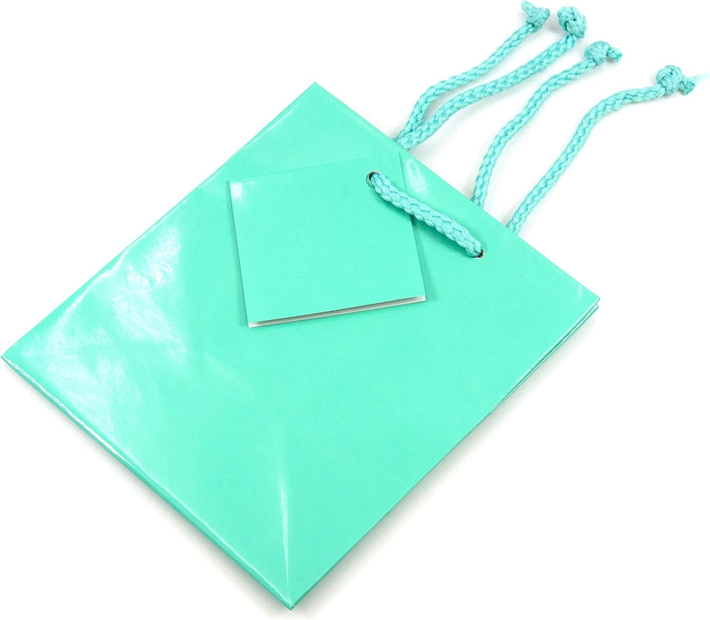 N’icePackaging – 10 Qty – Glossy Teal-Blue Paper Tote Gift Bags (4in x 2.75in x 4.5in) – For Birthdays/Holidays/Parties/Gifts/Sales/Showers/Special Occasions – 4 Sizes