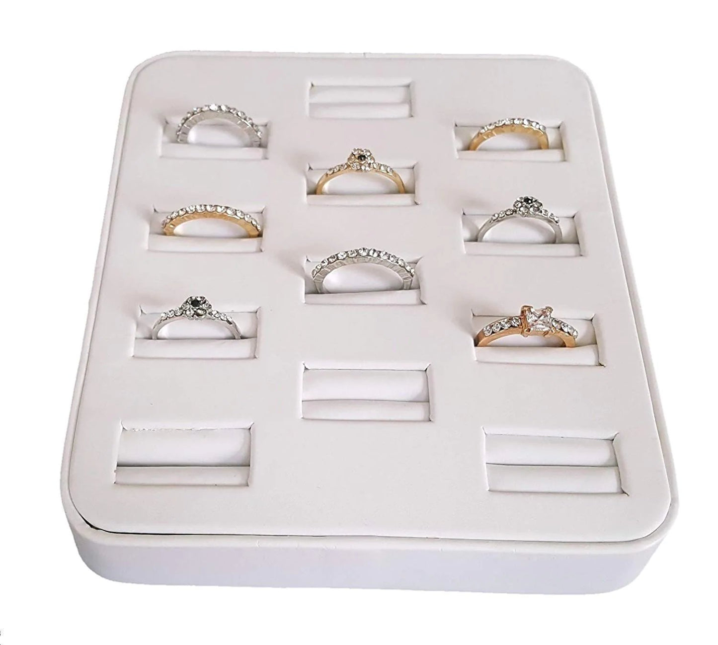 N'ice Packaging 12 Ultra-Lightweight Ring Slotted Ring Organizer and Showcase Display Stand, Angled 12 Ring Display Tray