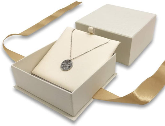 1 Qty - Deluxe Honey-Cream Elagant Ribbon Pre-Wrapped Pendant/Earring Jewelry Box - For sales/gifts/display/storage