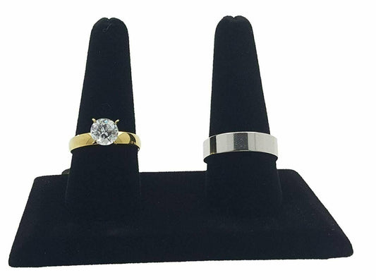 3-Pack Black Velvet, Double Finger (4"x2"x2.25"H) Showcase Finger Ring...