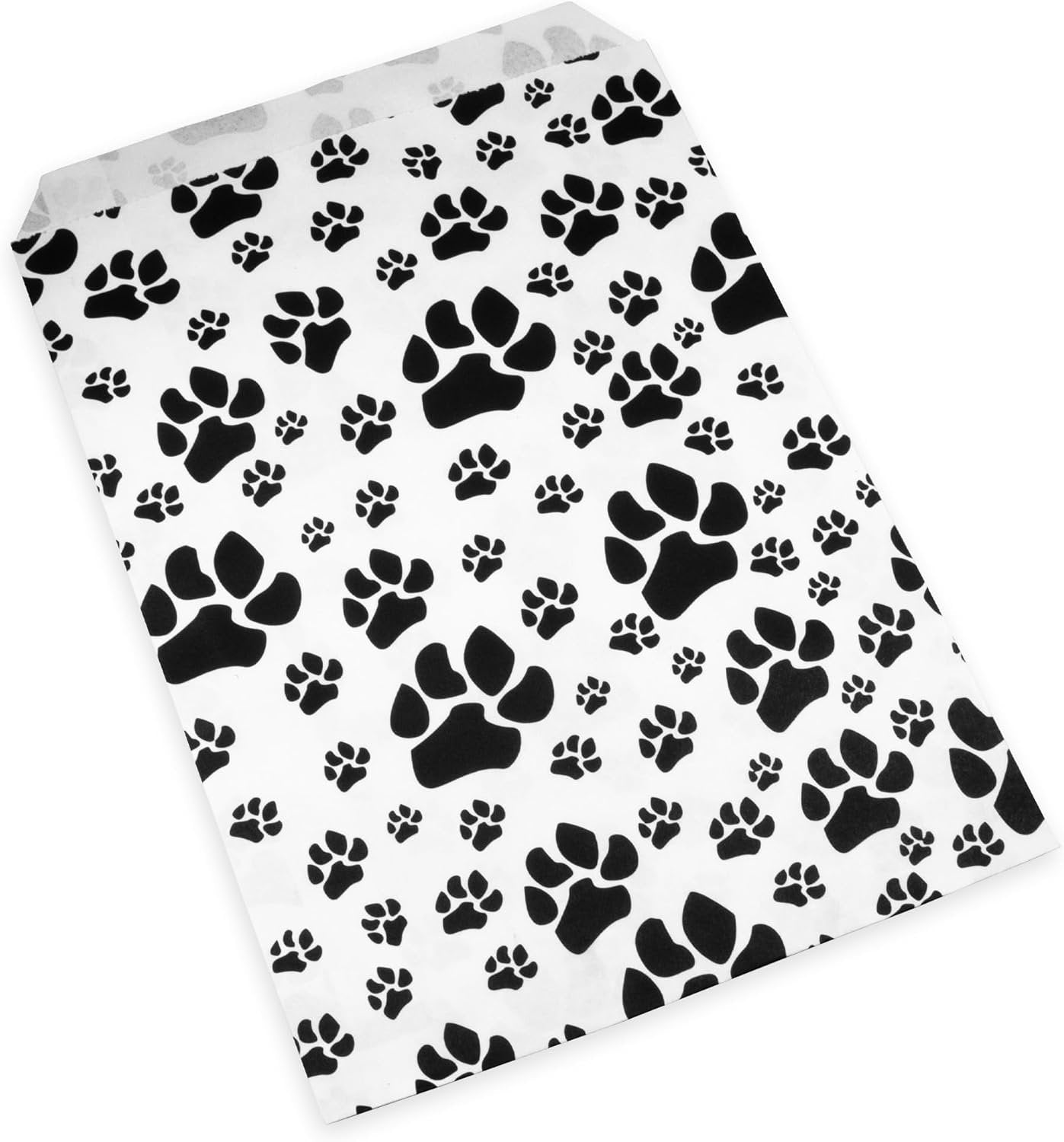 50 White or Brown Bags of Our Decorative Flat Paper Gift Bags - Paw-Print Pattern for Sales/Treats/Parties Cookies/Gifts.