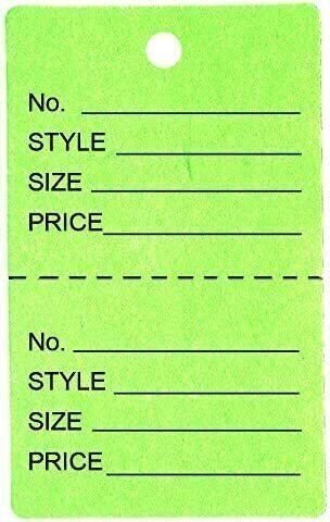 N'icePackaging - 500 Qty Unstrung Colored Price/Receipt Tags w/Easy-Tear Stub