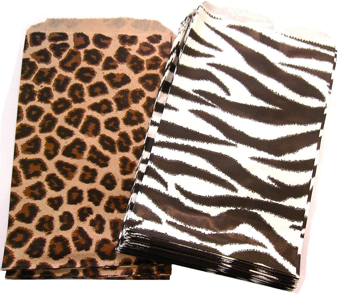 5" x 7", Cheetah/Zebra Combo (50 Bags) Flat Plain Paper or Patterned Bags for candy, cookies, merchandise, pens, Party favors, Gift bags