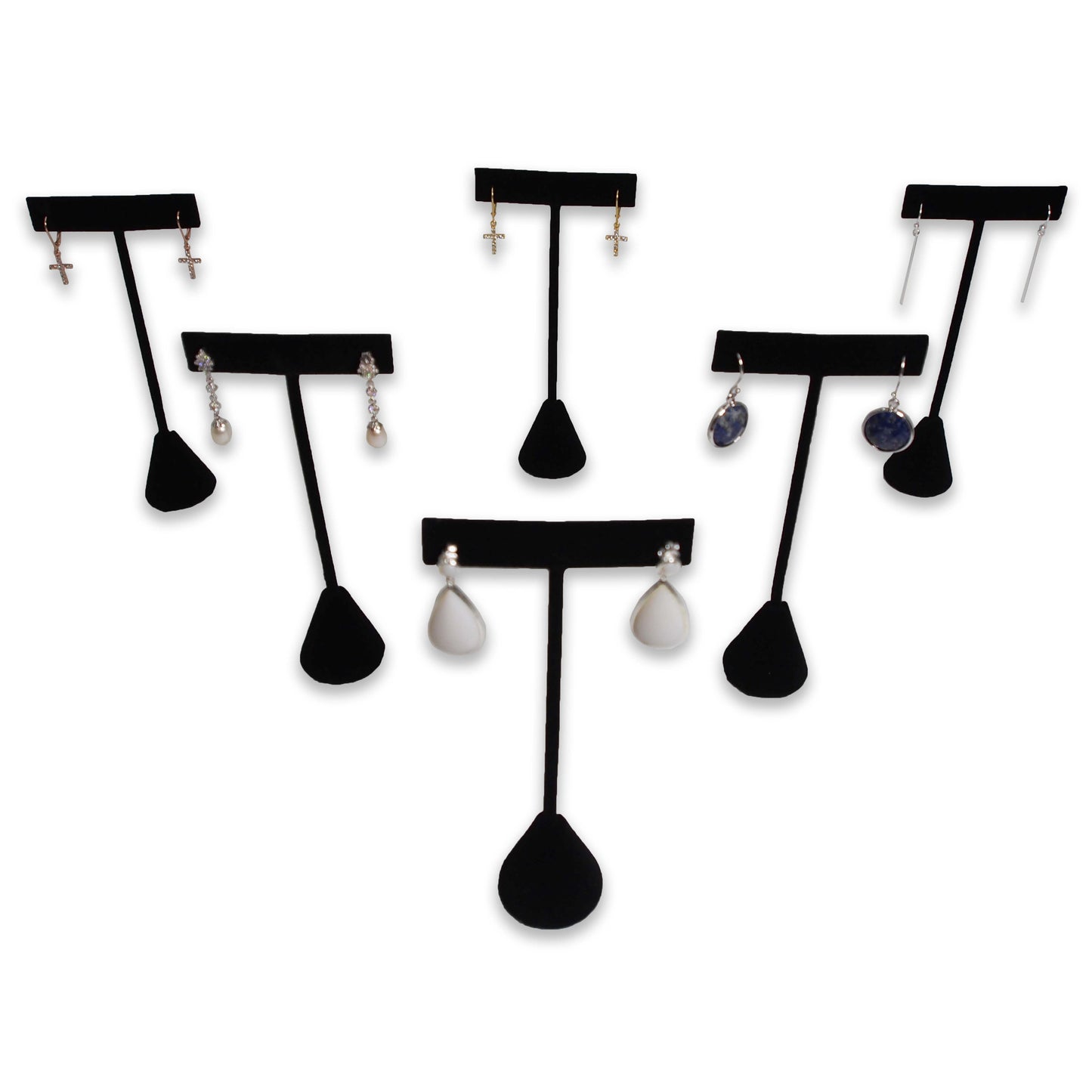 6 Qty Black Velvet 5.75" High Free-Standing Earring T-Stand Display w/ weighted base