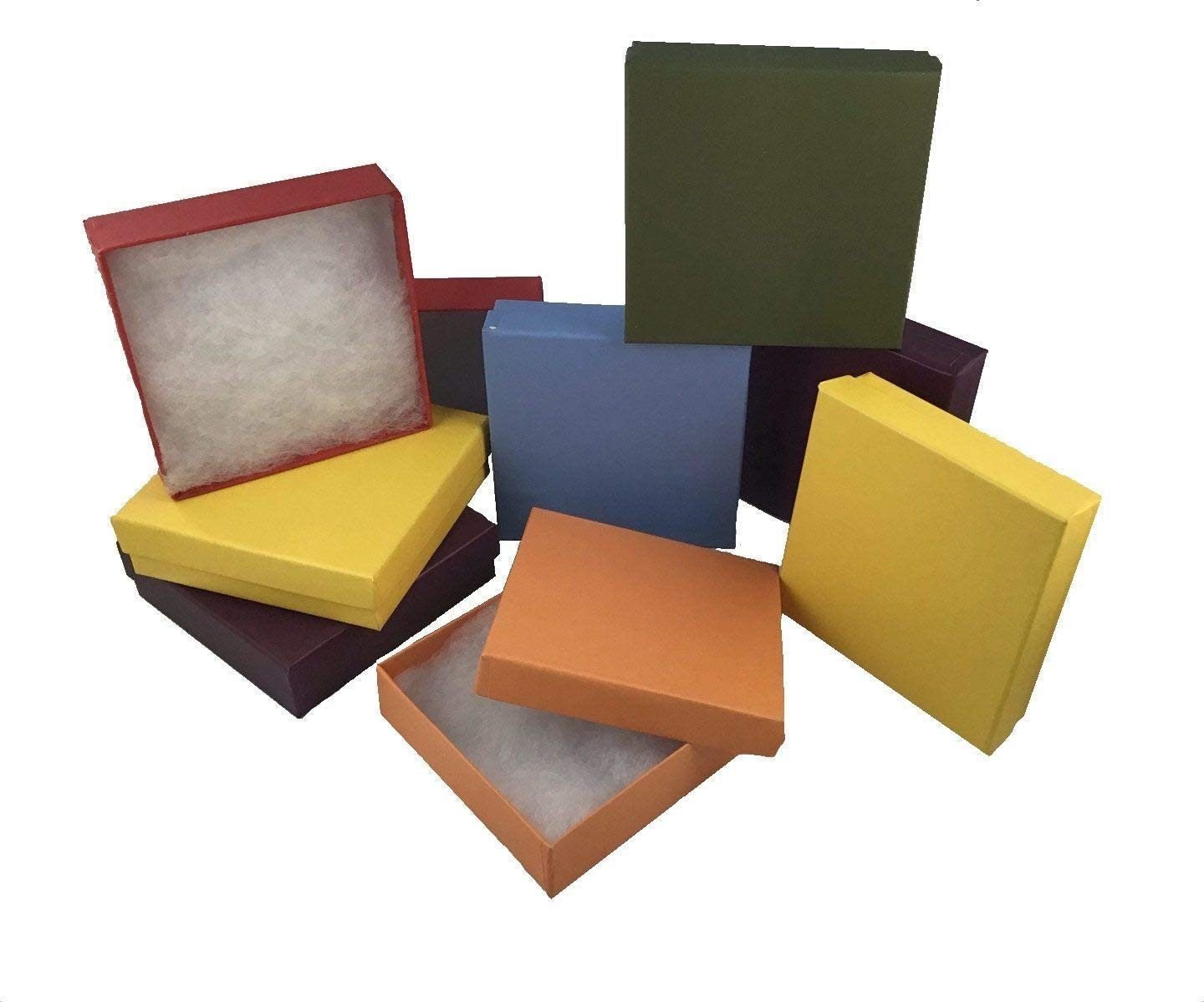 N'icePackaging – 100 Qty Imported Assorted Matte Colors Cotton Filled Gift Boxes - for Bangles/Bracelets/ Watches/Earrings - 3 1/2" x 3 1/2"