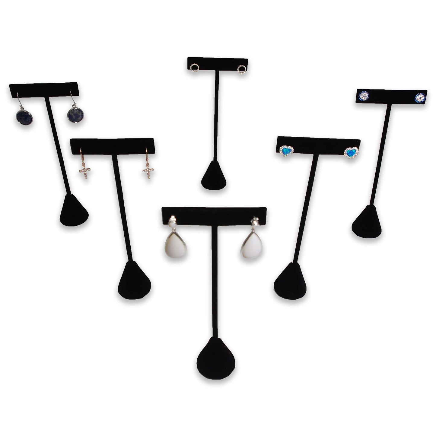 6 Qty Black Velvet 6.75" High Free-Standing Earring T-Stand Display w/ weighted base, T Shape Holder for Tradeshow, Home...