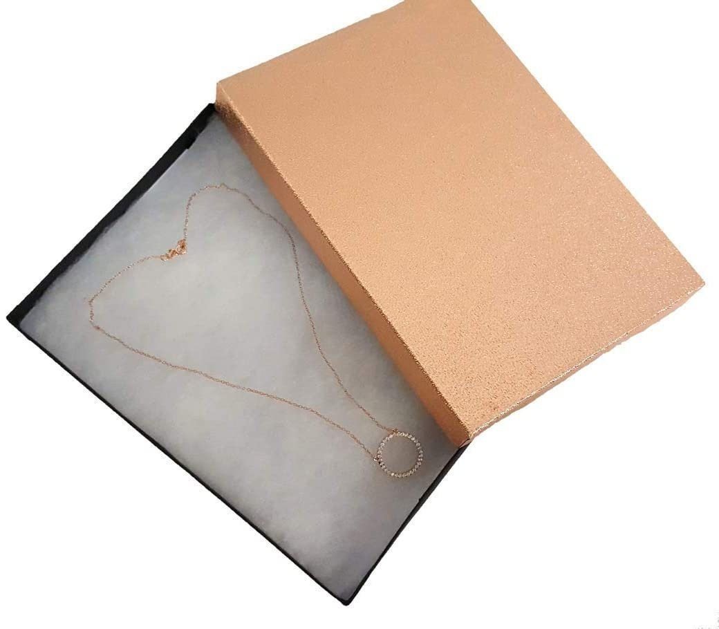 N'icePackaging - 10 Qty Rose Gold Textured Imported Cotton Filled Large Necklace Jewelry Boxes - 5 3/8" x 3 7/8" x 1"