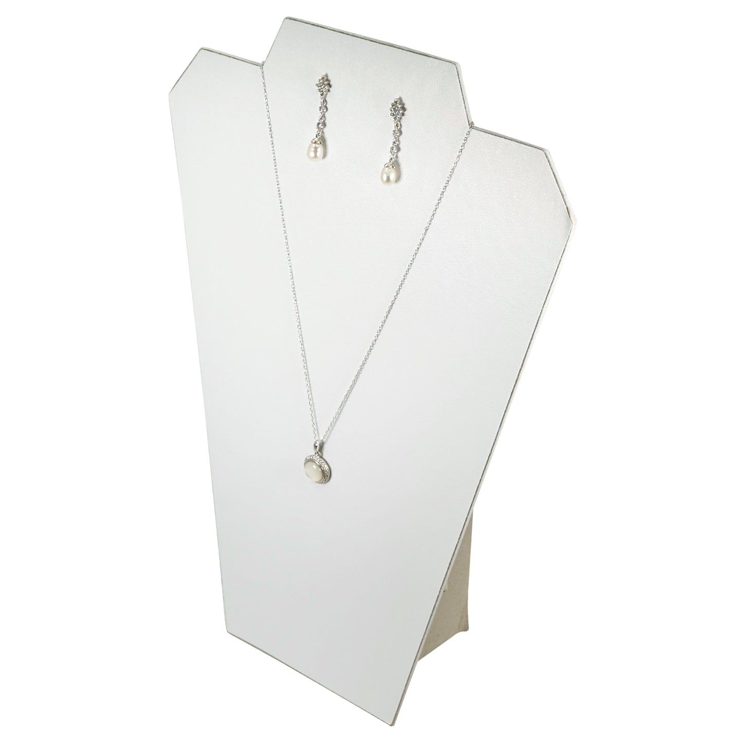 N'icePackaging - 4 Qty - Value Series 2-Notch white Leatherette Necklace Display Stand with Easel