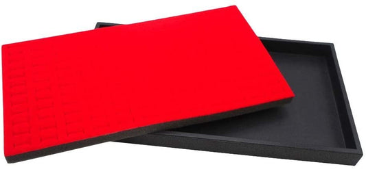 N'icePackaging 1 Qty Black Plastic Jewelry Tray w/Scarlet Red 144 Ct Ring Foam Insert Companion - Full Size 14.75 x 8.38 x1