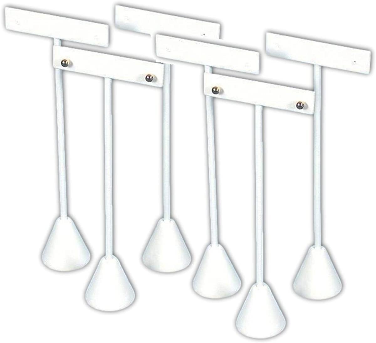 6 Earring T Stand White Leather Showcase Display 5.75" Value Pack